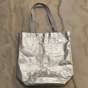 Athleta Shiny Silver Metallic Tote Bag
